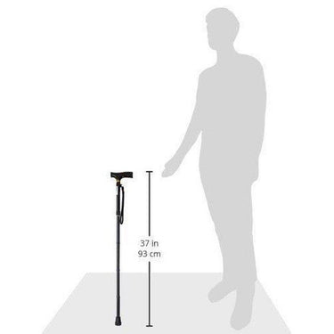 Folding Walking Stick In Black, Fully Adjustable - Portable & Lightweight - Non Slip Foot